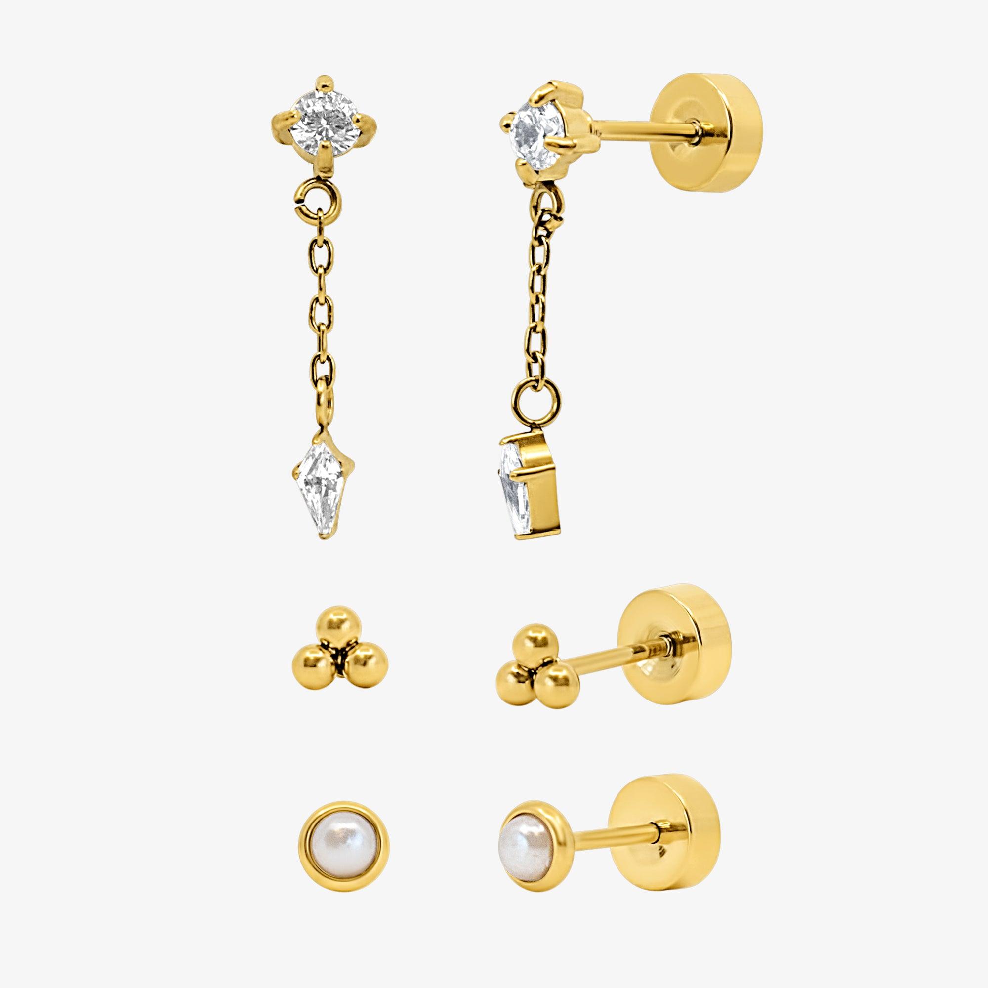 Starry Babe Flat Back 3 Piece Earring Set
